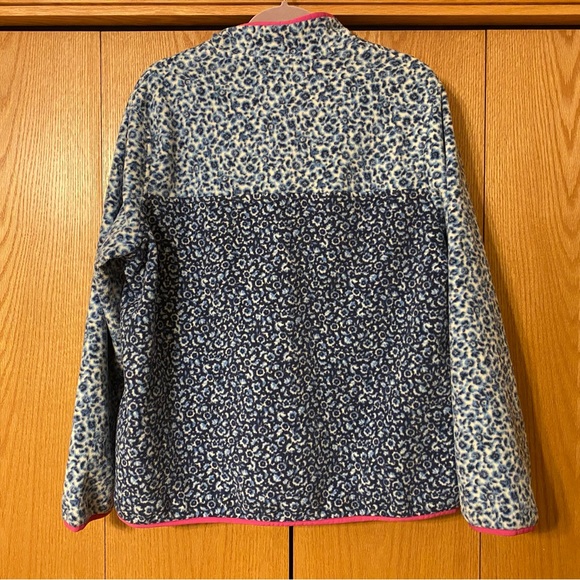 Lands’ End Women's Heritage Fleece Snap Pullover Blue Cheetah XL - Picture 3 of 4